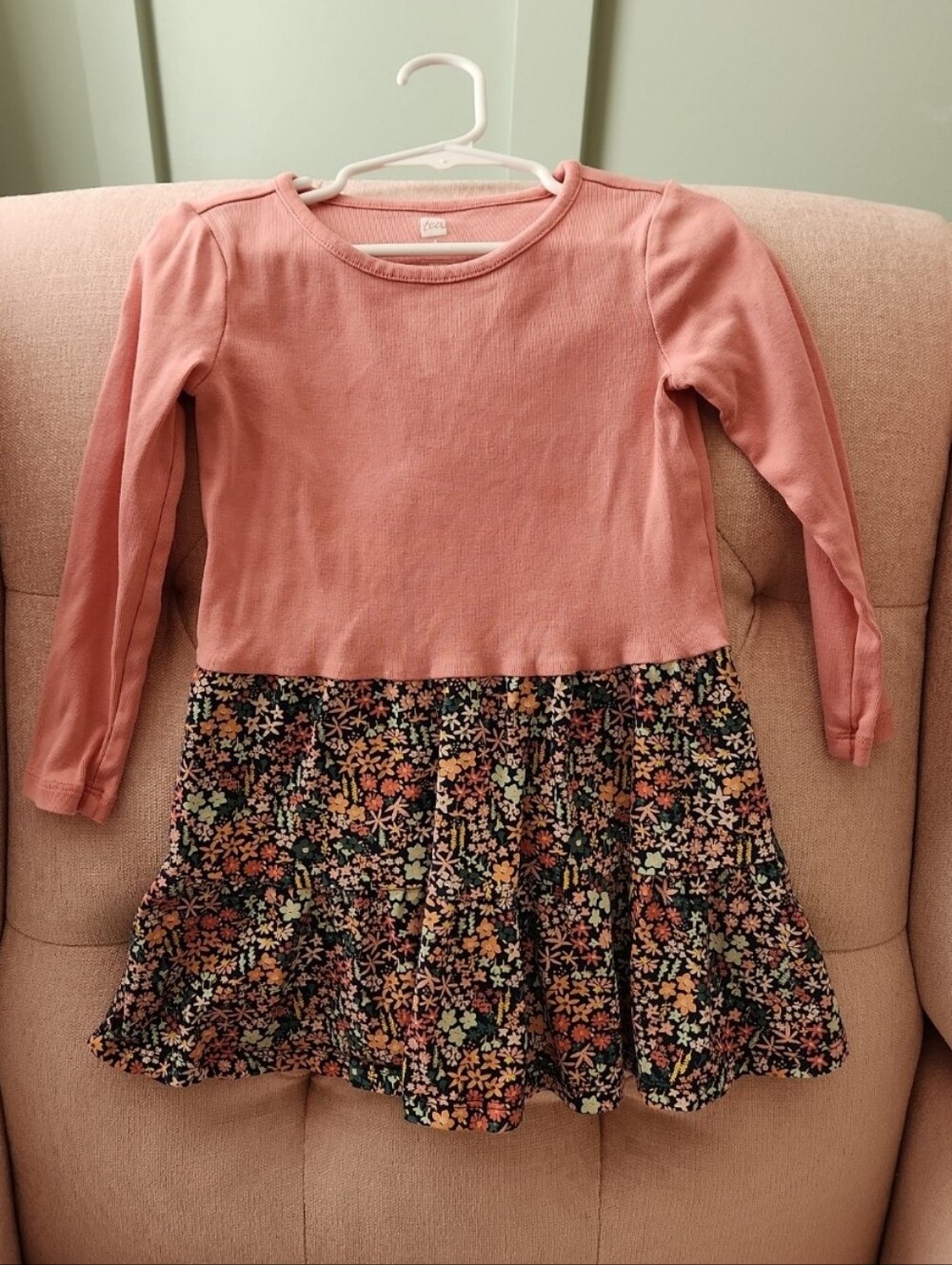 Tea Collection Size 4 Or 4t Pink Long Sleeve Floral Skirt Dress Fall Winter